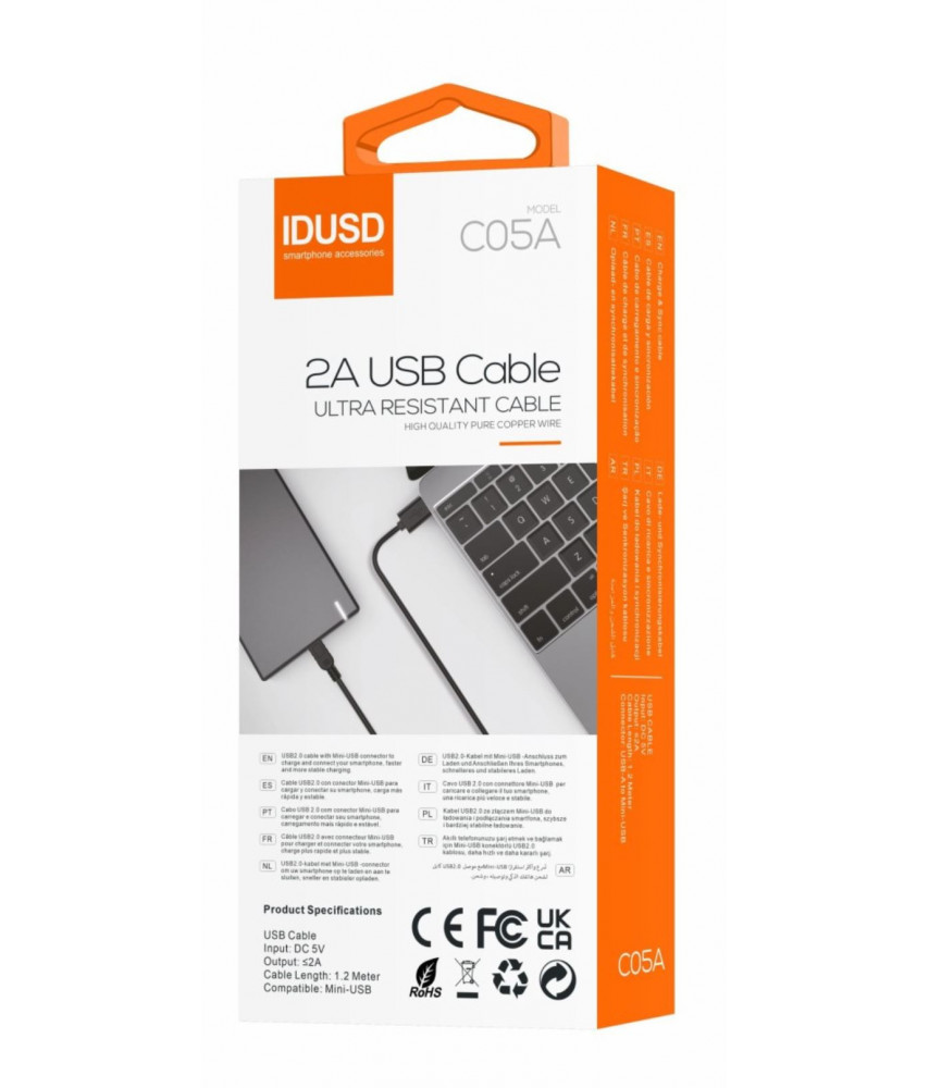 CABLE DE CARGA MINI-USB NEGRO IDUSD