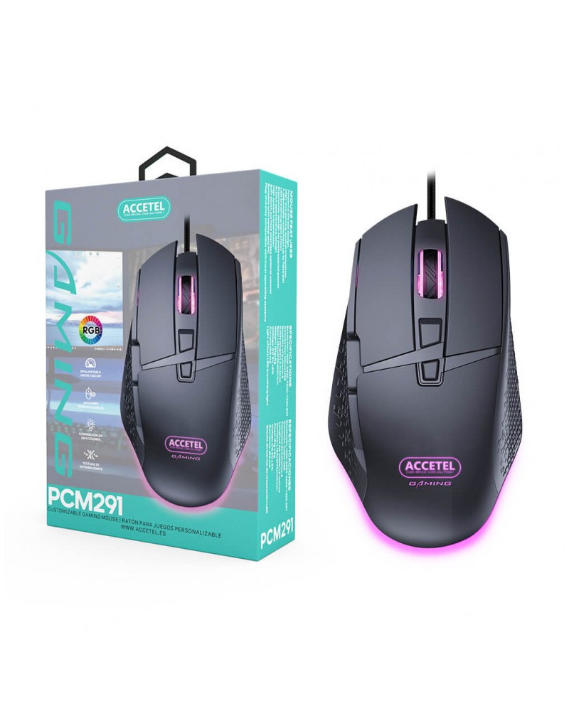 Ratón Gaming Accetel PCM291 | Precisión Óptica 6400 DPI