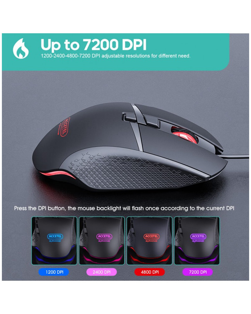 Ratón Gaming Accetel PCM291 | Precisión Óptica 6400 DPI