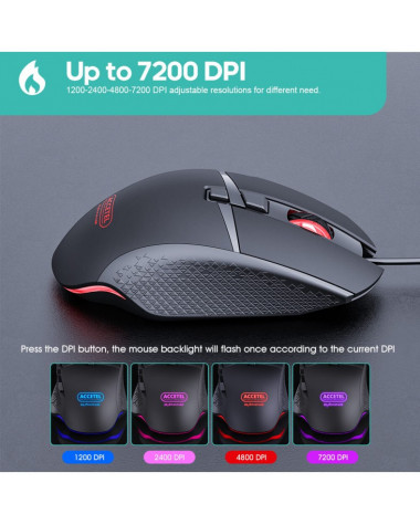 Ratón Gaming Accetel PCM291 | Precisión Óptica 6400 DPI