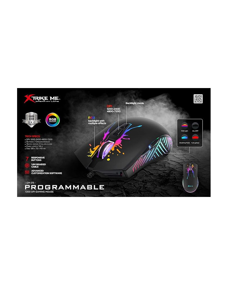 Ratón Gaming Xtrike Me GM-215 | Precisión Óptica 7200 DPI